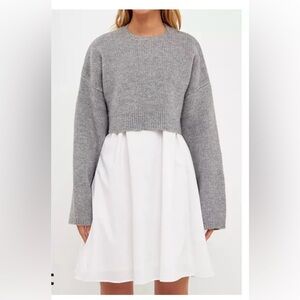 English Factory Gray and White Layered Sweater